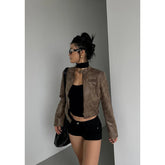 WOMENGAGA Stand Collar Jacket Leather Short Coat Women Autumn New Straight Tube Slim Short Motorcycle Jacket Korean Sweet D8FN voguable