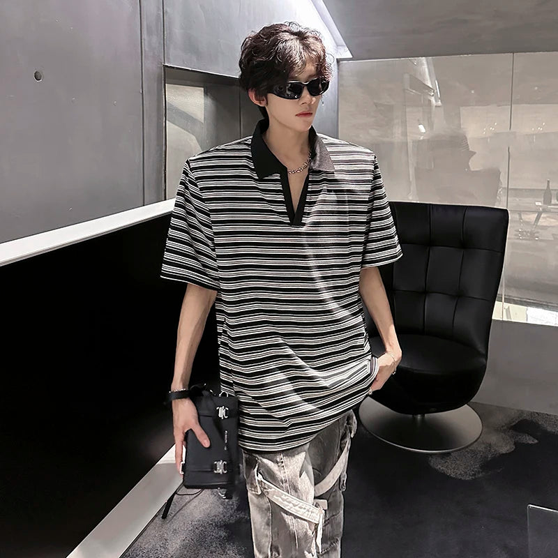 Men Cotton Comfort Breathable Stripe Polo Shirt Casual Summer Fashion Tshirt Wholesale Striped Collar Tee Outdoor Golf Wear voguable