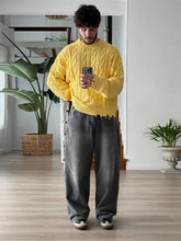 Casual Yellow Half Turtleneck Sweater Men Fashion Long Sleeve Tassel Knitted Pullover For Autumn Lazy Long Sleeve Knitted Jumper voguable