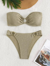 Voguable Sexy Black Bikini Set Women Bandeau Ring Linked Push Up Micro Swimsuit Solid Black Bathing Suit Thong Swimwear Beachwear voguable