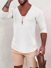 Voguable Lightweight Breathable Loose Long Sve U-Ne Hollow out Knitted T-irt for Men Made of Linen Ice Silk Trendy Summer Top voguable