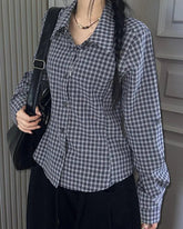 Voguable Spring Plaid Print Shirt Women New Fashion Casual Long Sleeve Ladies Tops Korean Style Slim Woman Bloses Shirts voguable