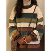 Voguable Harajuku Striped Sweater Women Oversized Knitted Pullovers Japanese Vintage Patchwork Jumpers Winter Preppy Korean Knitwear New voguable