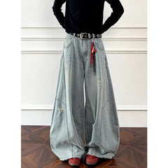 Loose Fit Jeans Men Baggy Wide Leg Denim Pants Patchwork Ripped Light Blue Wash Hip Hop Streetwear Fashion New 2025 autumn jeans voguable