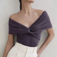 T-Shirts Summer Daily Fashion Solid Color Folds Short Sleeve V-Neck Slim Fit Casual T-Shirts For Women voguable