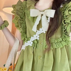 Voguable Dress Bow Designer Lace Summer Green Kawaii Women Party Mini Dress Female Casual Korean Fashion Elegant Cute Dress 2024 voguable