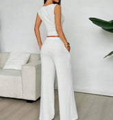 Voguable Women's V-Neck Solid Color Vest And Wide Leg Pants Set Fashionable Sexy Spring/Summer New Clothing voguable