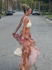 Voguable Vacation Floral Printed Ruffle Half Bodycon Skirt Low Waist Y2K Aesthetics Lace Skirt Harajuku Grunge Fairycore Clothes voguable