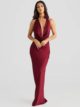 Satin Halter Backless Sexy Maxi Dress Women Gown Elegant Solid Sleeveless Lace-up High Waist Evening Club Long Dress voguable