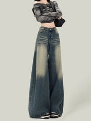 Women Streetwear Retro Jeans Loose High Waist Y2K Denim Pants Casual American Harajuku Fall Female Pockets Wide Leg Trousers New voguable