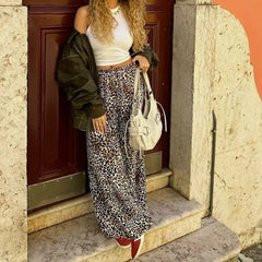 Fashion Vintage Leopard Print Wide-leg Pants Women Casual High-waisted Trouser Spring Summer Office Lady Clothes Streetwear Pbong