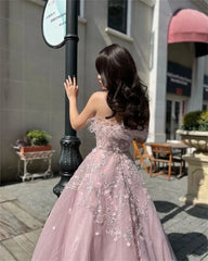 Voguable Pale Pink Ball Gown Prom Dress Lace Embroidery Off Shoulder Ostrich Hair voguable