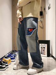 Voguable Harajuku Wide Leg Baggy Cargo Jeans Pants Men Heart Oversize Straight Casual Denim Long Trousers Streetwear Vintage Y2k Hip Hop voguable