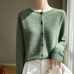 Autumn Winter Women Clothing A Line Of Clothing Crewneck Knitted Cardigan Long Sleeve Women Solid Color Fashion Temperament Tops voguable