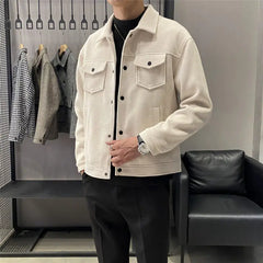 Autumn Winter New Fashion Turn-down Collar Long Sleeve Solid Jackets Men's Clothing Casual Korean Button Pockets Trend Youth Top voguable