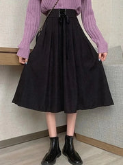 Preppy Style Vintage Long Skirts Women High Waist Sweet Loose A Line Skirt Lace Up Retro Fall Winter Female Elegant Long Skirts voguable
