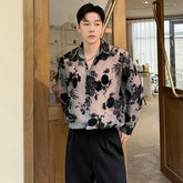 Voguable Fashion Printed Translucent Design Long Sleeved Shirts Personalized Trendy Handsome Street High Quality Men's Tops voguable