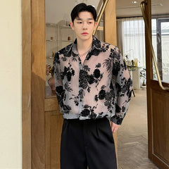 Voguable Fashion Printed Translucent Design Long Sleeved Shirts Personalized Trendy Handsome Street High Quality Men's Tops voguable