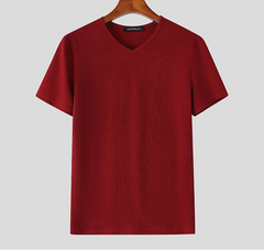 2025 Men's T Shirt Solid V Neck Short Sleeve Summer Streetwear Casual Male Tee Tops Korean Style Fashion Men Clothing voguable