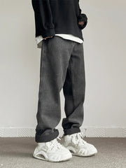 New Fashion Korean Men's Baggy Straight Jeans Classic Black Gray High Street Denim Pants Streetwear High Quality Male Trousers voguable