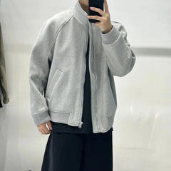 Korean Casual Sweatshirt Jacket Spring Autumn Winter Wear Cityboy Stand Collar Woolen Jacket Men Women Loose Solid Zipper Coat voguable