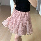Voguable Dot Mesh Cake Skirt Women Summer High Elastic Waist A-line Short Skirts for Woman Sweet Ballet Style Ruffles Puffy Skirt voguable