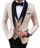 Voguable White Slit Mens Suits 3 Piece Black Shawl Lapel Casual Groom Tuxedos for Wedding Groomsmen Suits Men (Blazer+Vest+Pant) voguable