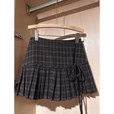 Voguable Vintage Plaid Woolen Mini Skirt Women Harajuku Bow Lace Up Pleated Skirts Winter Streetwear Korean Preppy Design A Line Faldas voguable