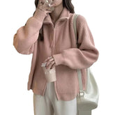 Alobee Super High Sense Nice Purple Knit Cardigan Outerwear Autumn and Winter 2024 New Thickened Lapel Zip-up Sweater Women voguable