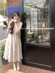 2024 Summer New Japanese Kawaii Y2k Midi Dress Women Casual Sweet Bow Splicing Flower Print Dress Korean Fashion Evening Party voguable