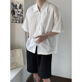 Voguable Summer Short Sleeved Shirt Men Fashion Oversized Zip Shirt Men Korean Loose Black White Dres Shirts Men Ice Silk Shirt M-2XL voguable