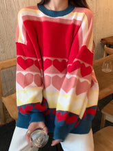 Voguable Cute Love Print Knitted Sweaters Women Fashion Patchwork Korean Sweet Tops Oversize Loose Long Sleeve Lady Casual Jumpers voguable