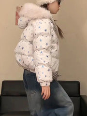 Women Winter Stars Sweet Parkas Fashion Hooded Warm Cute Puffy Coat Japan Long Sleeve Loose Female Preppy Style Chic Jacket New voguable