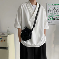 Voguable Summer Black White Pullover Shirt Men Fashion Oversized Casual Shirt Men Korean Loose Short Sleeve Shirts Mens Dress Shirt M-2XL voguable