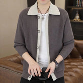Autumn Winter New Fashion Turn-down Collar Long Sleeve Contrast Color Sweaters Men's Clothing Korean Knitting Trend Pockets Tops voguable