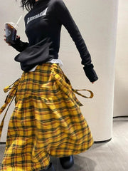 Vintage Plaid Skirt Women Y2k Japanese Style Long Skirt Harajuku Streetwear Fashion Retro A-line Midi Skirts Aesthetics voguable