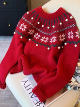 Sweet Print Christmas Red Sweater Women Cute O Neck Vintage Knitted Jumper Casual Korean Lady Fall Winter Preppy Style Loose Top voguable