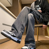 Autumn jeans men New Fashion Side Zipper Casual Jean Pants Men High Street Loose Straight Pant Mens Vintage All-match Trousers voguable