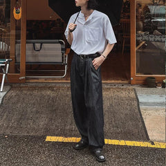 New Fashion Korean Style Men T-shirt Light Luxury Henry Collar Tops Casual Loose High Quality Solid Color Half Sleeve Tees M-2XL voguable