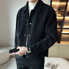 Korean Style Fashionable High-end Jacket Men's Spring Autumn 2025 New Corduroy Top Trendy Handsome Loose Short Lapel Thin Jacket voguable