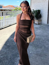 Mesh Patchwork Backless Sexy Maxi Dress For Women Gown Fashion Halter Sleeveless Strapless Bodycon Club Long Dress voguable