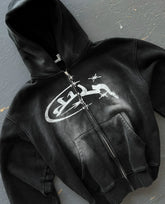 Vintage Washed Jacket Y2K Zipper Hoodie Mens Rock Hip Hop Retro Embroidery Oversized Hoodie Sweatshirt Zipper Jacket Coats