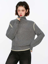 Streetwear Retro Gray Sweaters Women Loose Harajuku Long Sleeve Knitted Pullover Y2K American Turtleneck Vintage Jumper New voguable