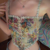 Cute Vintage Floral Jacquard Corset Embroidery Bustier Top Retro Fishbone Lace Up Corset Renaissance Korset Camisole Vest voguable
