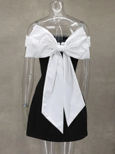 Mozision Bow Backless Sexy Mini Dress For Women Robe Elegant Off-shoulder Strapless Sleeveless A-line Club Sexy Dress Vestido voguable