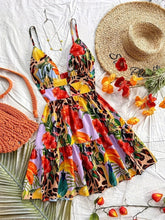 Voguable Fashionable women's floral printed lace-up halter V-neck backless sexy vacation shoulder strap elastic beach dress for women voguable