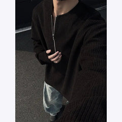 New Men Slim Fit Half Zip Solid Color Round Neck Long Sleeve Tshirt Spring Base shirt Casual Streetwear Hot Sale Trend T shirt voguable