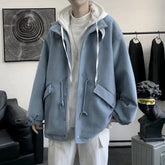Autumn Winter New Fashion Hooded Long Sleeve Solid Trench Men's Clothing Pocket Korean Trend All-match Fake Two Pieces Chic Tops voguable