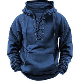 Autumn Fashion Mens Hooded Sweatshirts Lace-up Drawstring Long Sleeve Loose Hoodies Men Streetwear Vintage Solid Color Hoodies voguable