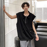 Men Sleeveless T Shirt Half Zip Collar Solid Color Streetwear Fashion Top Unique Design Trendy Summer Casual Wear New Arrival voguable